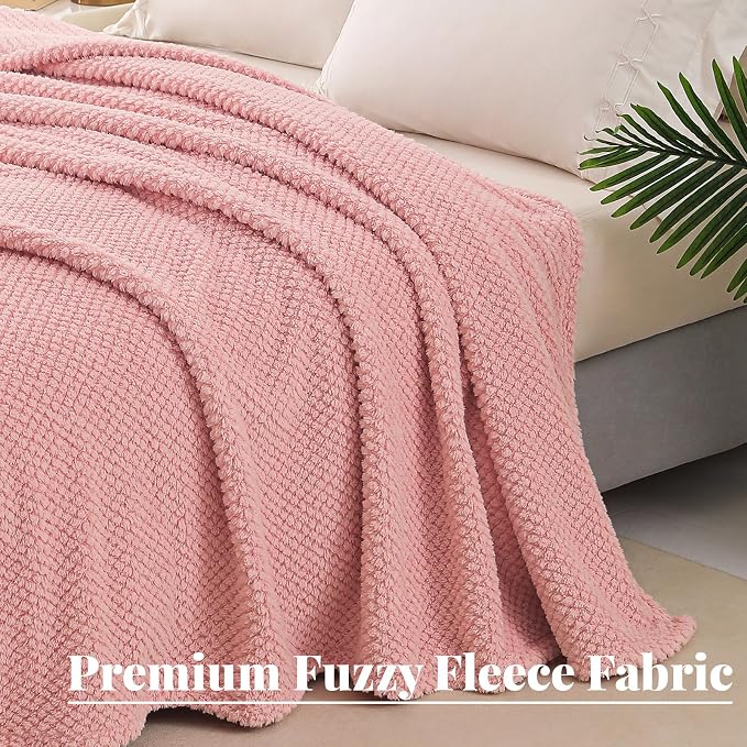 Whale Flotilla Soft Fleece King Size Bed Blanket, Pink | 90x104 Inch, Suitable for Bed, Fluffy Fuzzy Jacquard Blankets for All Season, Lightweight and Cozy