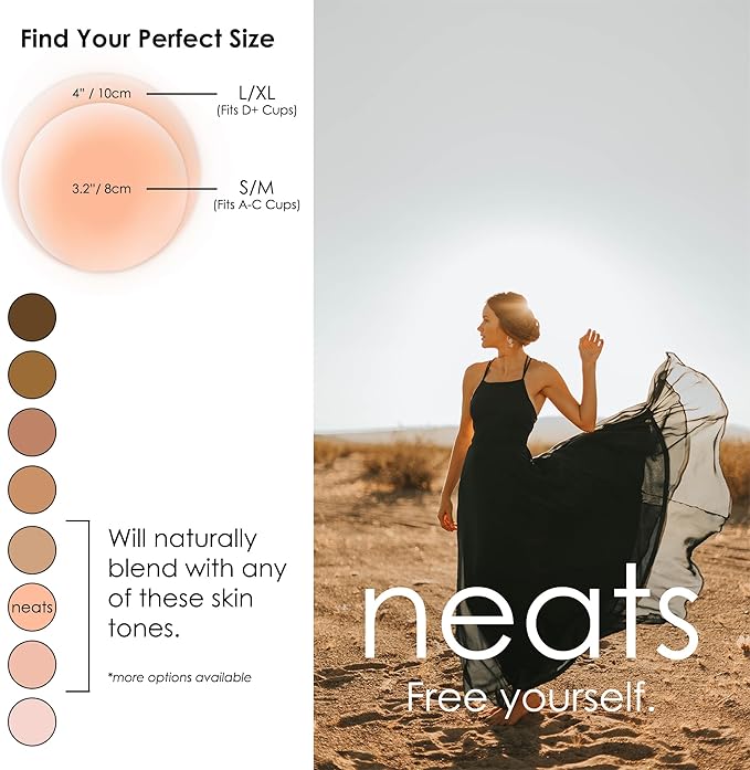 NEATS Nipple Covers for Women, Reusable & Hypoallergenic Adhesive Silicone Pasties