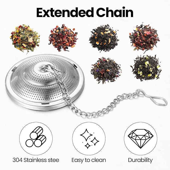 Zopeal 15 Pcs Tea Infuser Stainless Steel Strainer with Extended Chain Hook and Saucer Loose Leaf Steeper Fine Mesh Ball Tea Filter for Brew Spices Seasonings Fits Cup Mug Bottle (Medium)