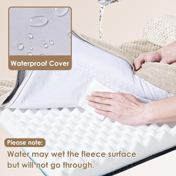 EHEYCIGA Orthopedic Dog Bed Medium Size, Memory Foam Dog Bed, Beige | Small Dog Sofa with Washable Removable Cover, Waterproof Pet Couch for Crate with Nonskid Bottom, 30x20x6