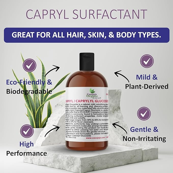 Dr Joe Lab Capryl Glucoside Liquid Surfactant - Caprylyl Natural, Plant Derived - DIY Skin Care - Shower Gels, Foaming, Body Soap, Shampoos Baby Products Face Cleansers - COCOJOJO (8 oz)
