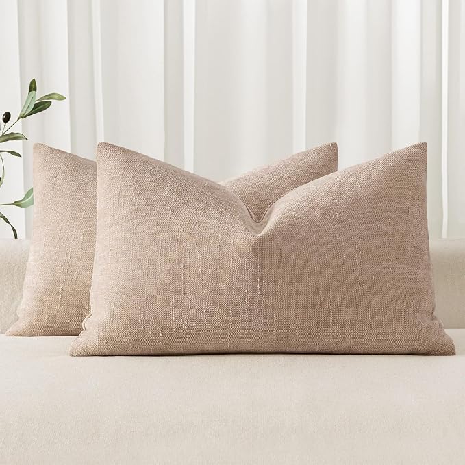 MIULEE 12x20 Inch Lumbar Textured Chenille Throw Pillow Covers Irish Cream | Pack of 2 Decorative Soft Throw Pillows, Solid Textured Cushion Covers, Modern Home Decor for Couch Sofa Bedroom Living Room