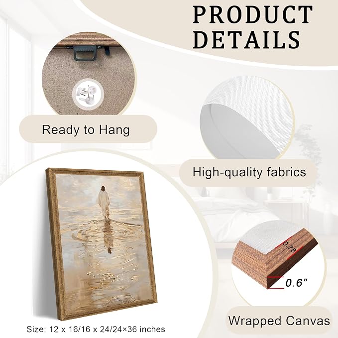 Fantasy Artists Christian Wall Art – Jesus Walking on Water Inspirational Painting, Warm Gold Faith Artwork for Home & Prayer Room, Religious Decor Symbolizing Hope, Trust & Divine Strength, 24W X 36H