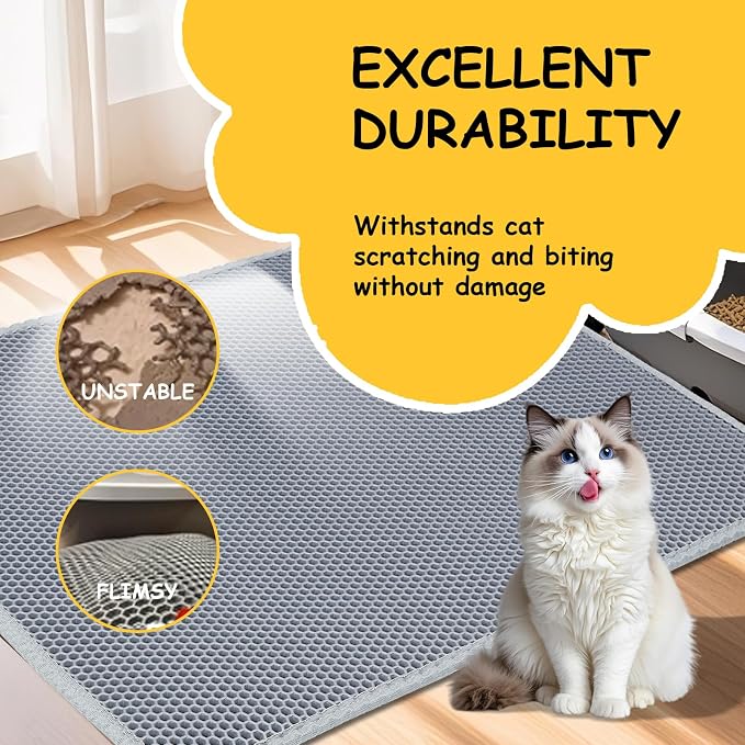 Cat Litter Mat, Litter Box Mat, Large Double Layer Waterproof Proof Trapping mat, Non-Slip Design, Kitty Litter Rug, Cat Supplies, Easy to Clean, 24x15 Inch, Grey, Pack of 1