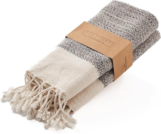 BAY LAUREL Turkish Hand Towel – Pack of 2 | Soft & Absorbent Decorative Towels for Bathroom, Hand, Face, Hair, Gym, Yoga, SPA, Kitchen & Tea | Boho Decor (Beige, Diamond 16x40 Inches (Set of 2)