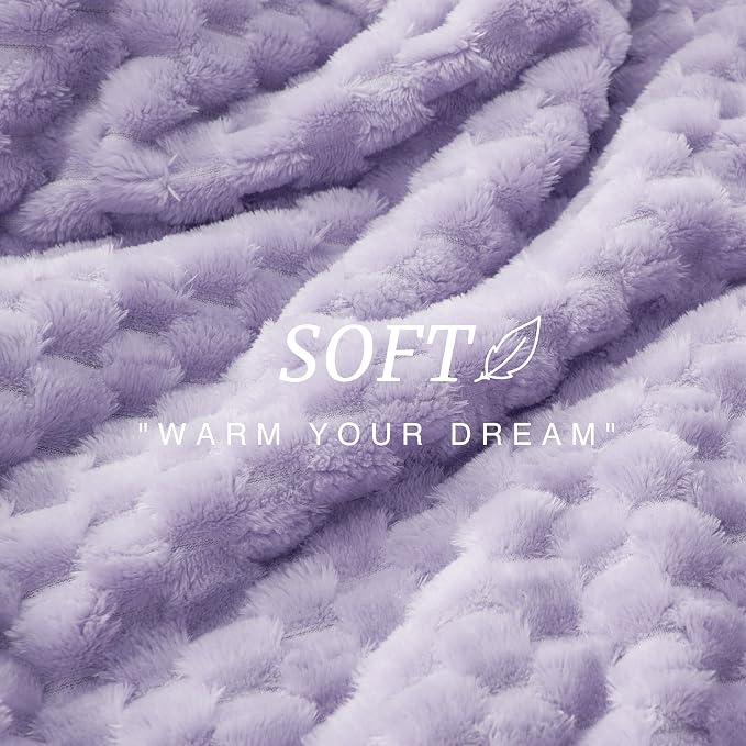EXQ Home Fleece Blanket Twin Size for Couch or Bed - 3D Imitation Turtle Shell Jacquard Decorative Blankets - Cozy Soft Lightweight Fuzzy Flannel Blanket Suitable for All Seasons(60"×80",Light Purple)