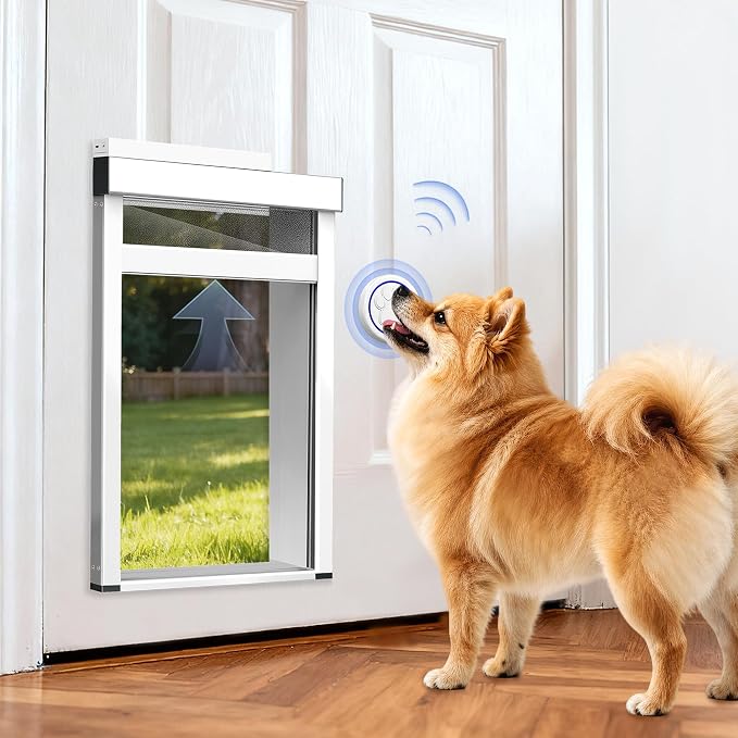 Automatic Dog Door with Doorbell Activation, 2-Flap Electronic Smart Pet Door with Anti-Pinch, No Collar Needed, Aluminum Lockable Weatherproof Telescoping Tunnel for Pets (Small, Door Mount) | No Collar Needed,Electronic Pet Door with Anti-Pinch, Alum...