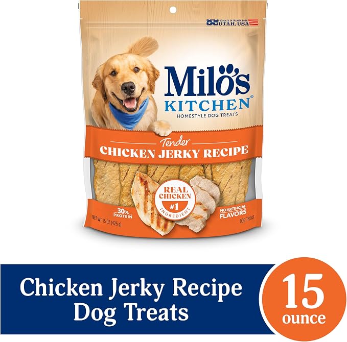Milo's Kitchen Chicken Jerky Strips Dog Treats, 15 Ounce, (Pack of 4)