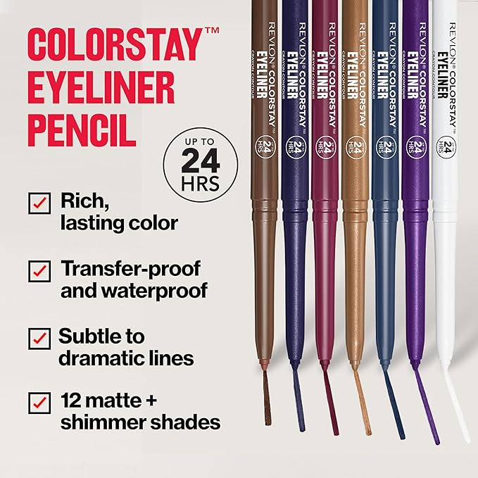 REVLON ColorStay Pencil Waterproof Eyeliner, Smudge-Proof, Eye Makeup with Built-In Sharpener, Stocking Stuffer for Women, 214 Grape, 0.01 oz