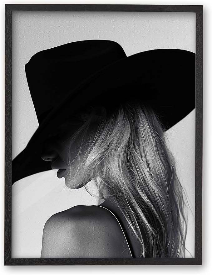 iHery 12x16in Cowgirl Framed Black and White Western Wall Art | Premium Black OAK Wood Frame with Canvas Print, Western Fashion Decor for Bedroom, Living Room Bathroom Girl Dorm, 1Pack