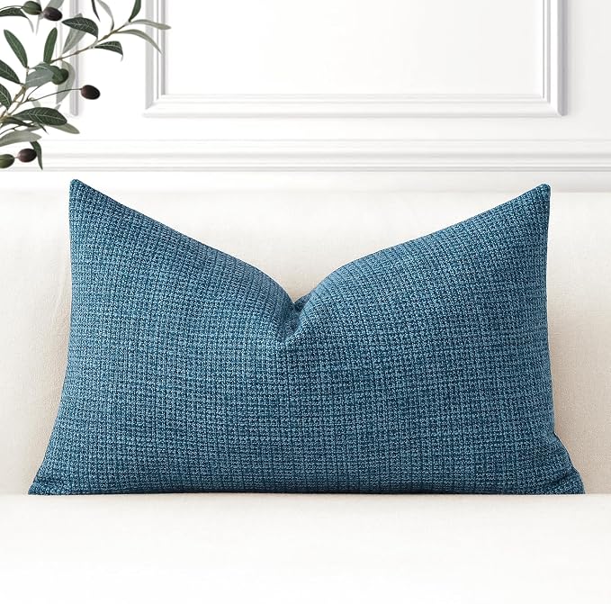 OTOSTAR Linen Throw Pillow Cover Set of 1 Decorative Lumbar Pillowcases Cushion Covers 16x24 Inch for Home Decor Sofa Bedroom Car 40 x 60CM Dark Blue