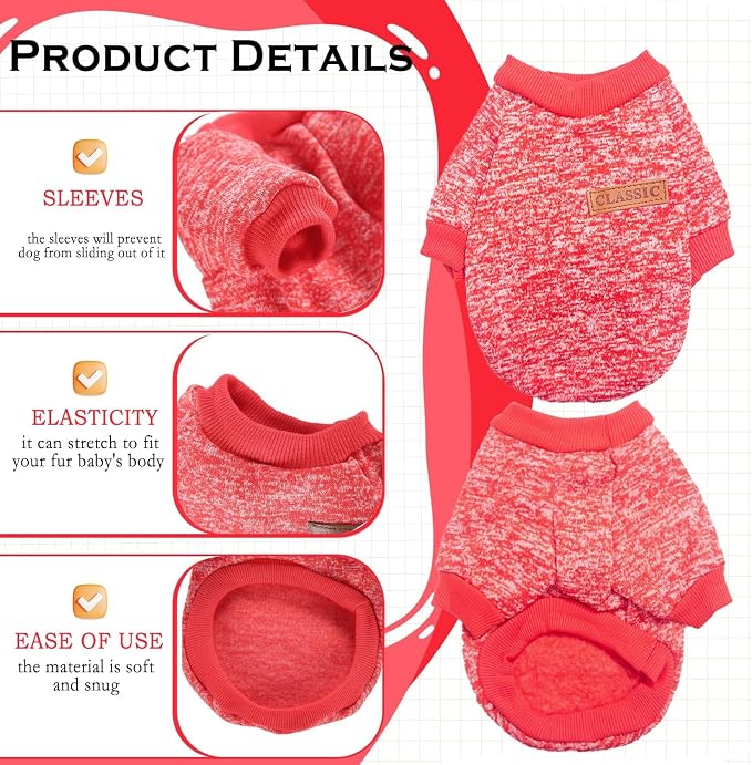 2 Pieces Dog Sweaters for Small Dogs Fall Dog Clothes Female Winter Fleece Puppy Sweaters Warm Outfit Pet Small Sweater for Boy Girl Dogs Yorkie, Chihuahua, Bulldog, Dachshund, Pug, X-Large