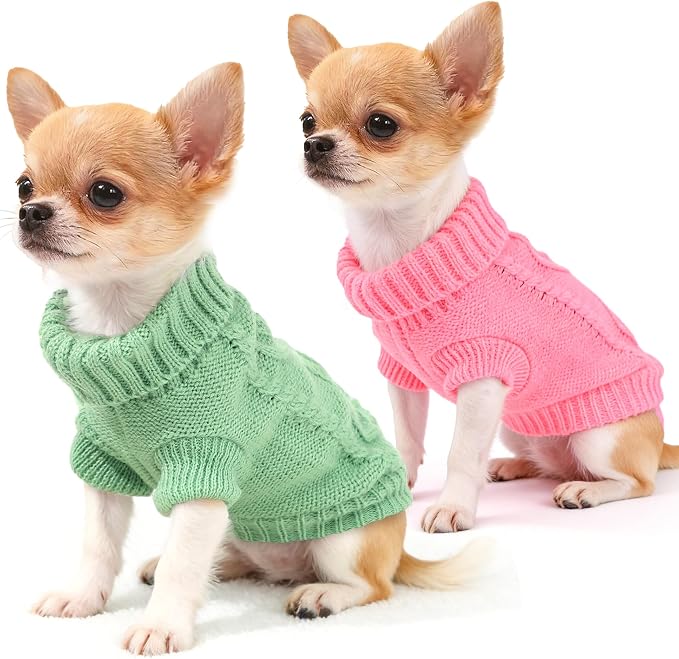 2 Pieces Dog Sweater for Small Dogs Winter Warm Dog Knitted Sweaters Cute Puppy Clothes for Chihuahua Teacup Yorkie Spring Pet Cat Knitwear Turtleneck Thick Clothes M