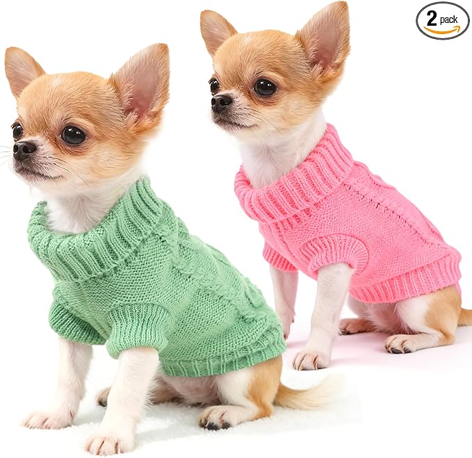 2 Pieces Chihuahua Sweater Small Dog Pullover Sweater, Spring Winter Cute Knitwear Turtleneck Thick Warm Clothes for Yorkie Cat Extra Small Dog Clothes (Small)
