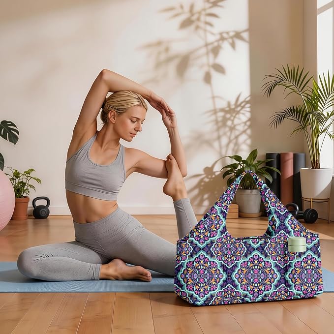 Women's Yoga Bag with Yoga Mat Carrier - Large Mat Pocket Fitness Tote for Pilates, Gym, Travel, Office & Beach
