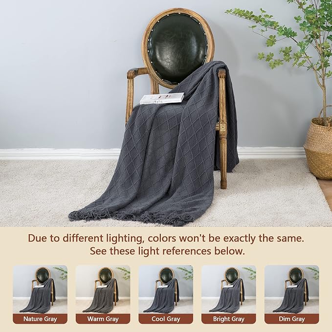 inhand Dark Grey Knitted Throw Blanket for Couch and Bed, 50"x60" | Soft Living Room Home Decor Knitted Blanket, Tassel, Outdoor Lightweight Breathable Summer, Farmhouse Warm Woven Decorative