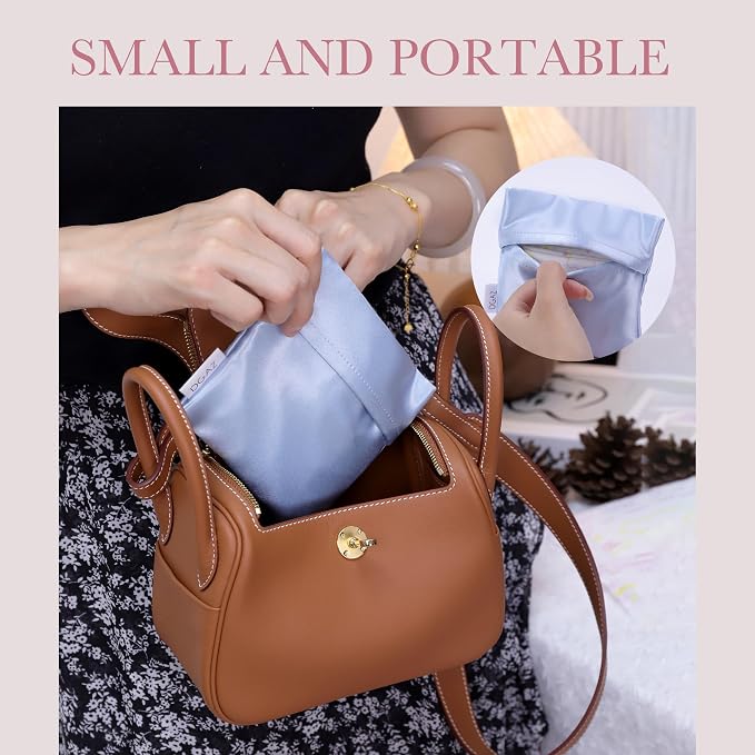 DGAZ silk Sanitary Napkin Storage Bag, Period Bag for Teen Aged Girls, Portable Period Bag for Panty Liners/Menstrual Cup/Small Tampons，Mini Makeup Bag for Purse(Celeste)