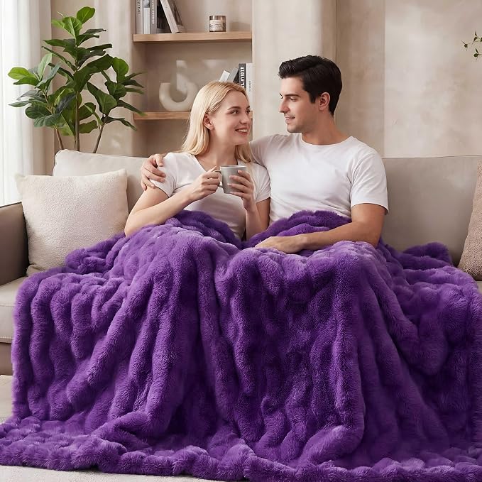 ORINOVA Purple Fluffy Soft Plush Faux Fur Throw Cozy Blanket for Couch Bed Fuzzy Blanket Living Room Women Gift Home Decor 50x60