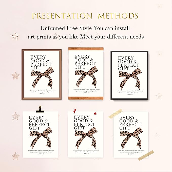LARTSFRO Coquette Leopard Bow Wall Art Decor Posters, Y2K Cheetah Leopard Bow Room Bedroom Bathroom Dorm Wall Art Decor Aesthetic for College Teen Girls Gifts, Inspirational Bible Verses Bow Wall Decor, 12x16Inch Set of 4 Pcs Cheetah Bow Pictures (UNFR...