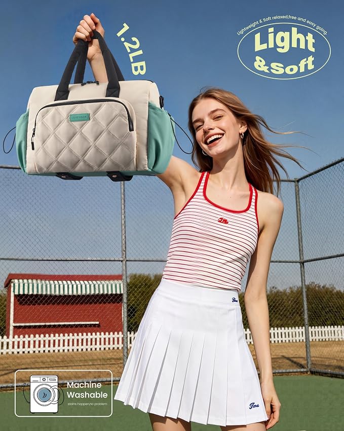LOVEVOOK Small Gym Bag for Women with Yoga Mat Holder, Workout Bag with Large Tumbler Holder Pocket,Carry on Bag for Workout Dance Pilates Ballet Swimming Travel，Green and White