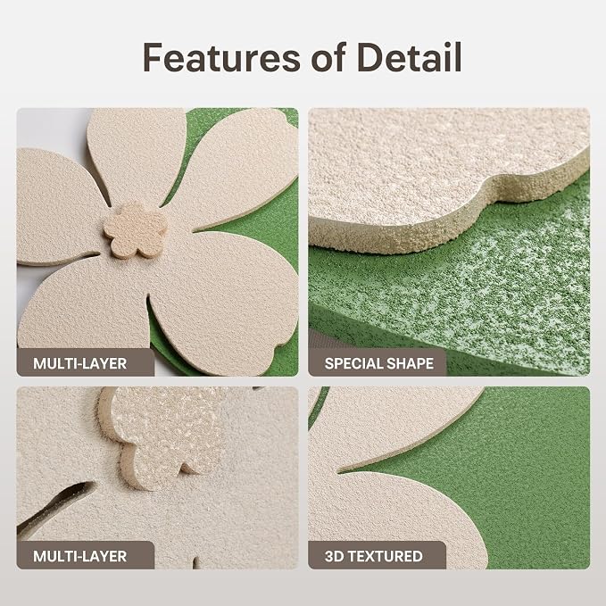 3D Textured Sage Green Minimalist Wall Art Decor, Boho Beige Botanical Floral Artwork for Walls, Cream Sandstone Texture Wall Decor for Living Room, Dining Room, Bedroom, Hallway, Home Office