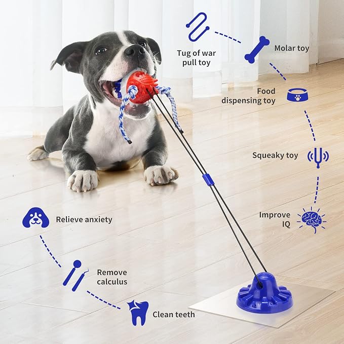 Interactive Dog Toys Aggressive Chewer Suction Cup Tug of War, Indestructible Puzzle Toys & Treat Dispensing Ball for Dog Enrichment