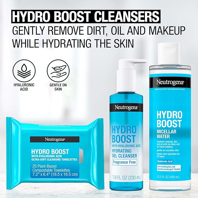 Neutrogena Hydro Boost Micellar Water with Hyaluronic Acid,Micellar Cleansing Water for Sensitive Skin,Removes Makeup,Dirt & Oil,Alcohol-Free,13.5 fl oz,(Pack of 2)
