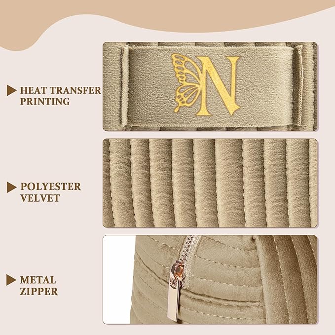 COSHAYSOO Sister Birthday Gifts for Women Best Friend Bestie Friendship Fashion Makeup Bag Make Up Cosmetic Pouch Travel Size Toiletries Skin Care Essentials Organizer Velvet Initial Letter N