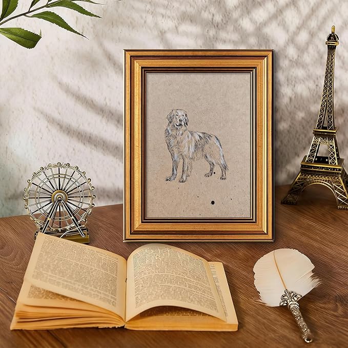 ZLPLLHA Gold Framed Wall Art Vintage Wall Decor Golden Retriever Canvas Art Dog Pet Pictures Portrait Paintings Sketch Artwork Antique Animal Prints For Bedroom Living Room
