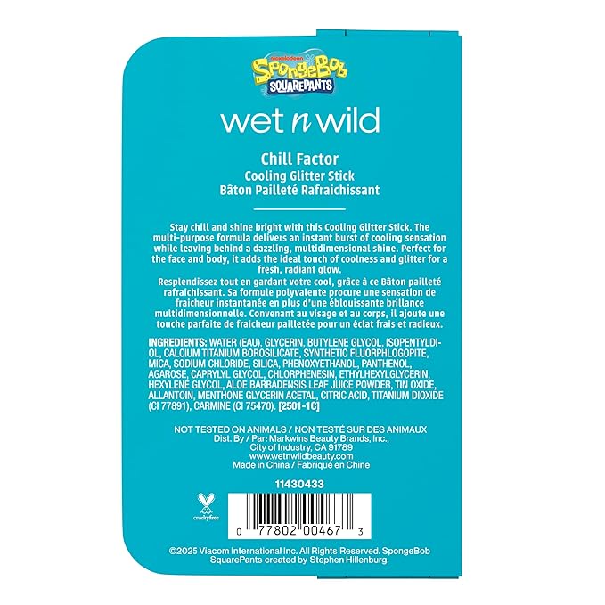 wet n wild Spongebob Cooling Glitter Stick, Shimmering Opal Glow for Face & Body, Puffiness-Reducing Stick – Chill Factor