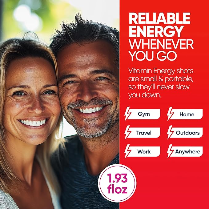 Vitamin Energy Immune+ Extra Strength Energy Shot Fruit Punch 12 Pack, 260mg Natural Caffeine, B-Vitamins, Citicoline, Green Tea, Immunity & Focus Support, Zero Sugar, Gluten-Free 1.93 fl oz