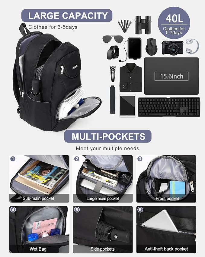 Sports Backpack for Men Women Work Commuter Causal Daypack Hiking Gym Workout Backpack with Shoes Compartment Water Reisistant Black