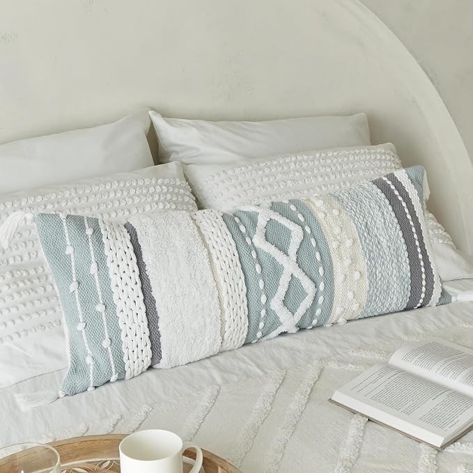 Decorative Boho Lumbar Pillow Cover 14x36 - Soft Textured Throw Pillow | Beautiful Accent Piece for Bed, Couch Decor or as Body Cushion - A Stylish Addition to Your Bedroom