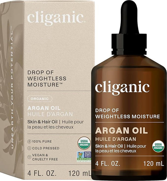 Cliganic Organic Argan Oil, 100% Pure | for Hair, Face & Skin | Natural Cold Pressed Carrier Oil, Imported from Morocco