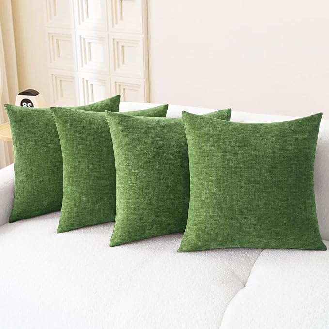 CaliTime Decorative Couch Throw Pillow Covers 18 X 18 Inches Forest Green | Pack of 4, Cozy Chenille Cushion Cases for Sofa Bed Living Room Farmhouse Home