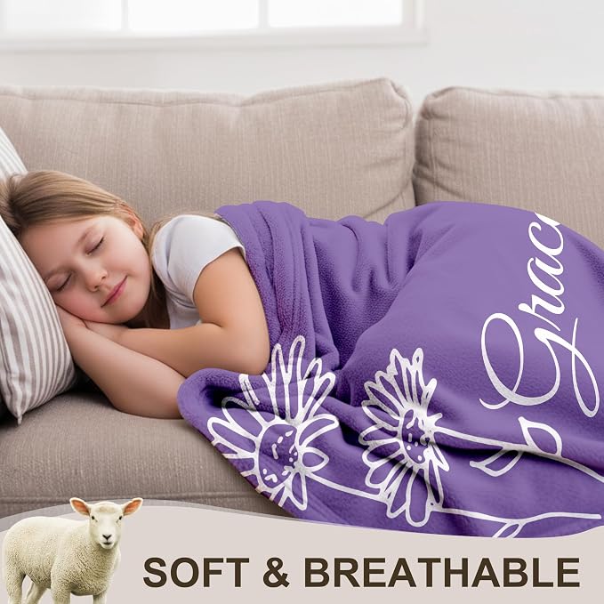 Yofair Ships Next Day, Personalized Blanket Gifts for Teen Girls Custom Blanket with Name Flannel Throw Girls Blankets Customized Daughter Birthday Gifts for Kids Adult