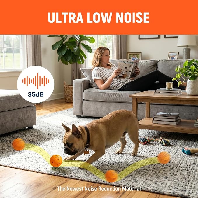 Interactive Dog Ball Toys - Automatic Moving, Bouncing Chew Toys, Wicked Balls with 3 Modes, E-TPU Vibrating Dog Ball for Small/Medium/Large Dogs, Birthday Gifts for Dogs(Orange)