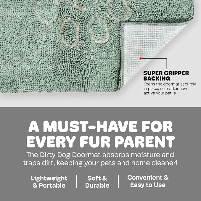 Dog Gone Smart Dirty Dog Doormat - Fast Drying Rug for Dogs Small 23 x 16in | Plush Dog Mat with Super Gripper Backing - Absorbent Microfiber & Machine Washable Mat for Muddy Paws - Sage Green