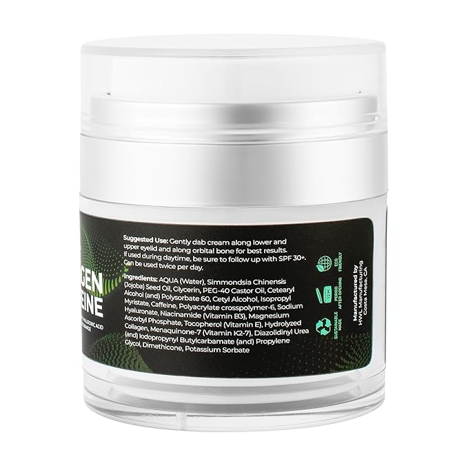 Caffeine Eye Cream, Collagen Eye Cream for all skin types, For Wrinkles & Dark Circles, and Puffiness, Infused with Hyaluronic Acid & Niacinamide, 1.7 OZ / 50 G