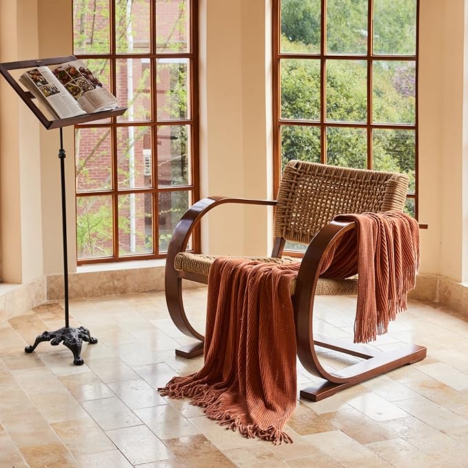 lifein Throw Blanket for Couch, Soft Boho Bed Throw,Cozy Burnt Orange Chenille Knitted Small Spring Lightweight Throw(Rust,50 * 60")