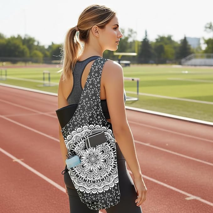 Yoga Bag for Women, Large Yoga Mat Bag Tote Carrier with Wet Dry Pocket, Water Bottle Holder & Adjustable Strap, Fits 1/2" Thick Yoga Mat for Gym, Pilates, Travel, Work