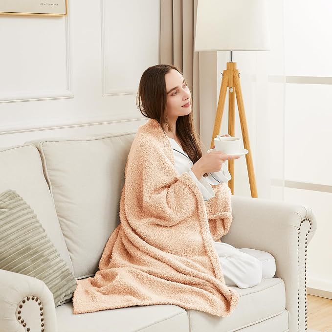 Knit Throw Blanket for Peach Pink - Super Soft Lightweight Plush Fuzzy Fluffy Cozy Blankets and Throws for Sofa Bed, 50 x 60 inches