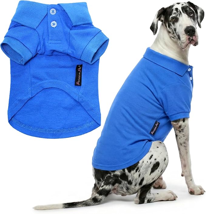 Parisian Pet Dog Polo Shirt – Classic Blue Cotton Pet Apparel with Collar & Buttons - Soft Breathable Puppy T-Shirt - Cute Dog Clothes - Ideal Summer Clothes for Large Dogs - Shirts for Dogs Boy