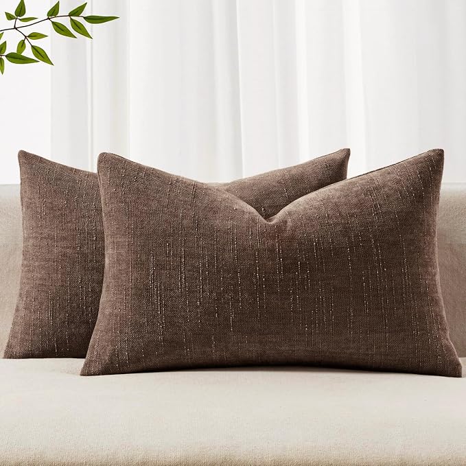 MIULEE 12x20 Inch Lumbar Textured Chenille Pillow Covers Chocolate Brown | Pack of 2 Decorative Soft Throw Pillows, Solid Textured Cushion Covers, Modern Home Decor for Couch Sofa Bedroom Living Room