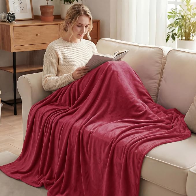 Exclusivo Mezcla Soft Large Fleece Throw Blanket for Couch, Deep Red | 50x70 Inches, Double-Sided Brushed Flannel, Lightweight Plush Cozy Blanket for Home Decor, All Season, Machine Washable