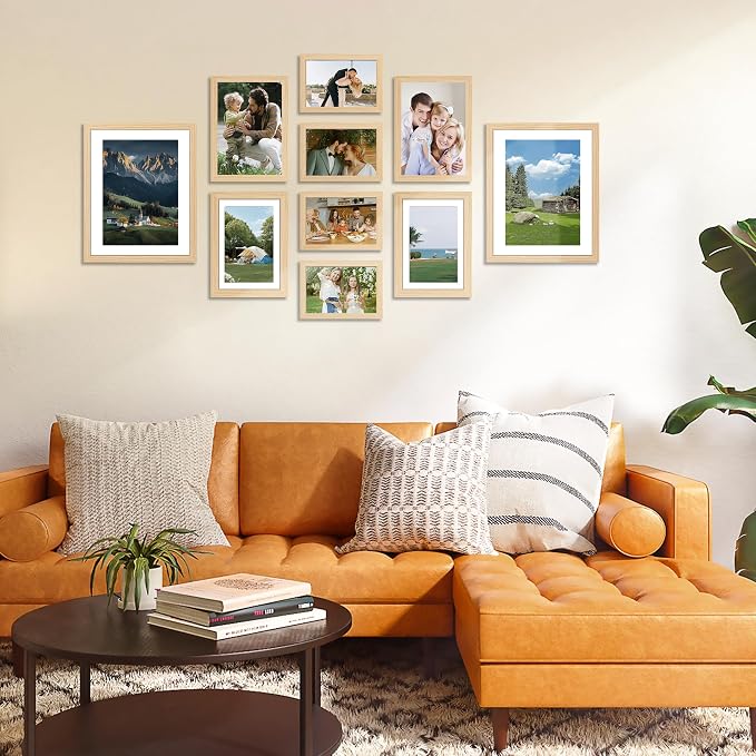 10 Pack Natural Picture Frames Collage Wall Decor for Mounting or Tabletop Display, Gallery Wall Frame Set with Two 8x10 Natural Frames, Four 5x7 and Four 4x6 Frames, Multi-Pack Photo Frame Set