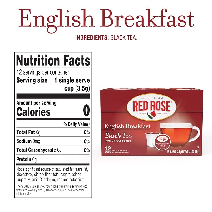 Red Rose Teas Black Teas, 72 Single Serve Cups K-Cup Pods for Keurig Coffee Maker, English Breakfast