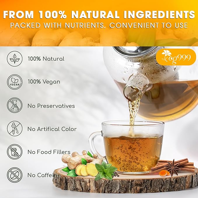 120 Tea Bags - Anti-Inflammaherb Loose Leaf Tea, 100% Natural from Ginger, Turmeric, Peppermint, Black Pepper, Cinnamon. Made with Natural Material Tea Bags. No Sugar, No Caffeine, No Gluten, Vegan.