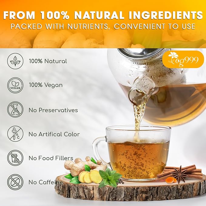60 Tea Bags - Anti-Inflammaherb Loose Leaf Tea, 100% Natural from Ginger, Turmeric, Peppermint, Black Pepper, Cinnamon. Made with Natural Material Tea Bags. No Sugar, No Caffeine, No Gluten, Vegan.