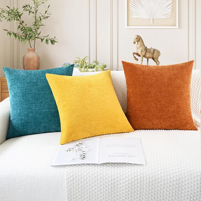 CaliTime Decorative Throw Pillow Covers 26 X 26 Inches Mustard Yellow | Pack of 2, Cozy Chenille Cushion Cases for Sofa Bed Living Room Farmhouse Home